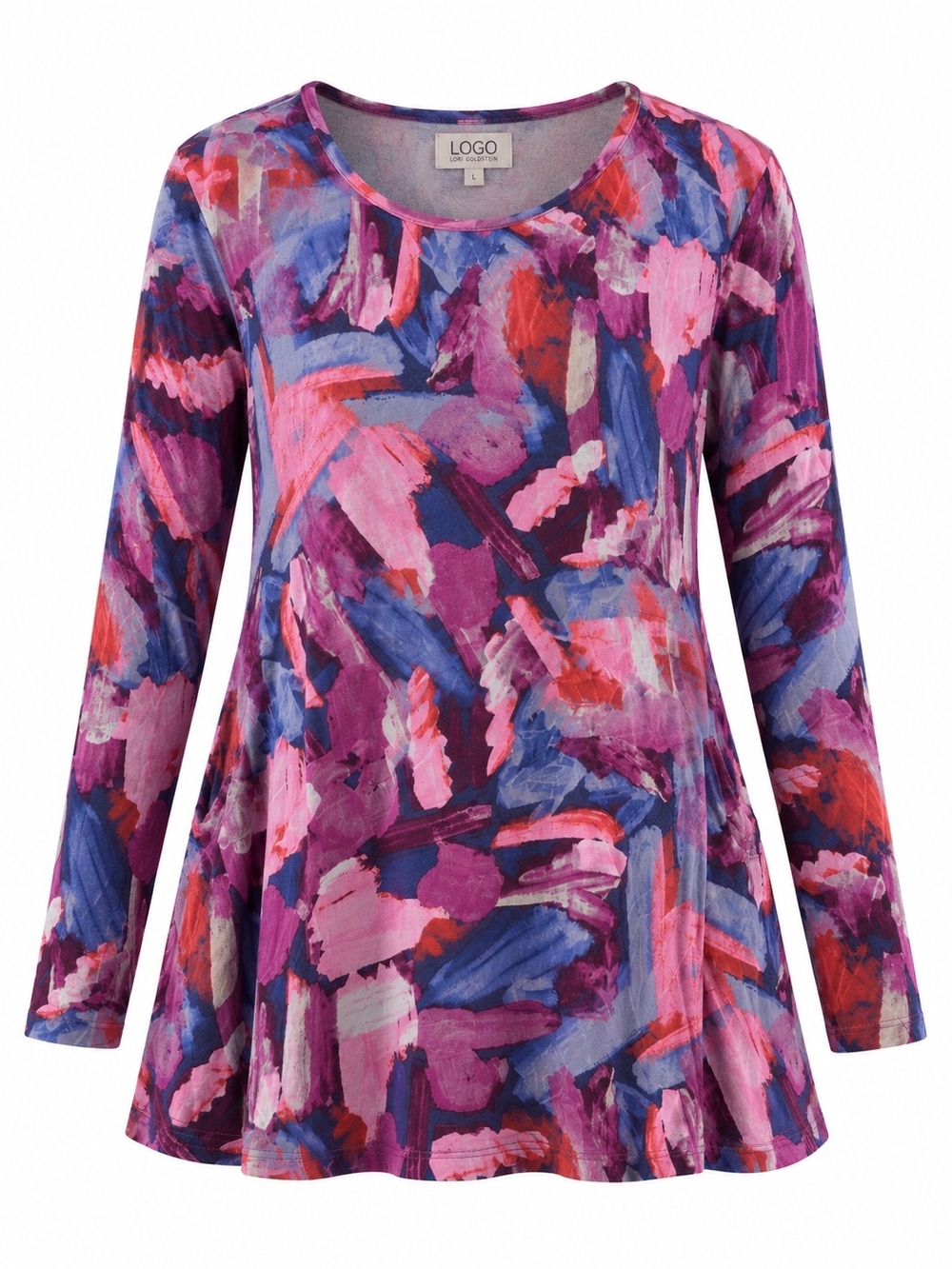 LOGO BY LORI GOLDSTEIN | Abstract Swing Tunic Top Pockets Purple Blue Artsy | L